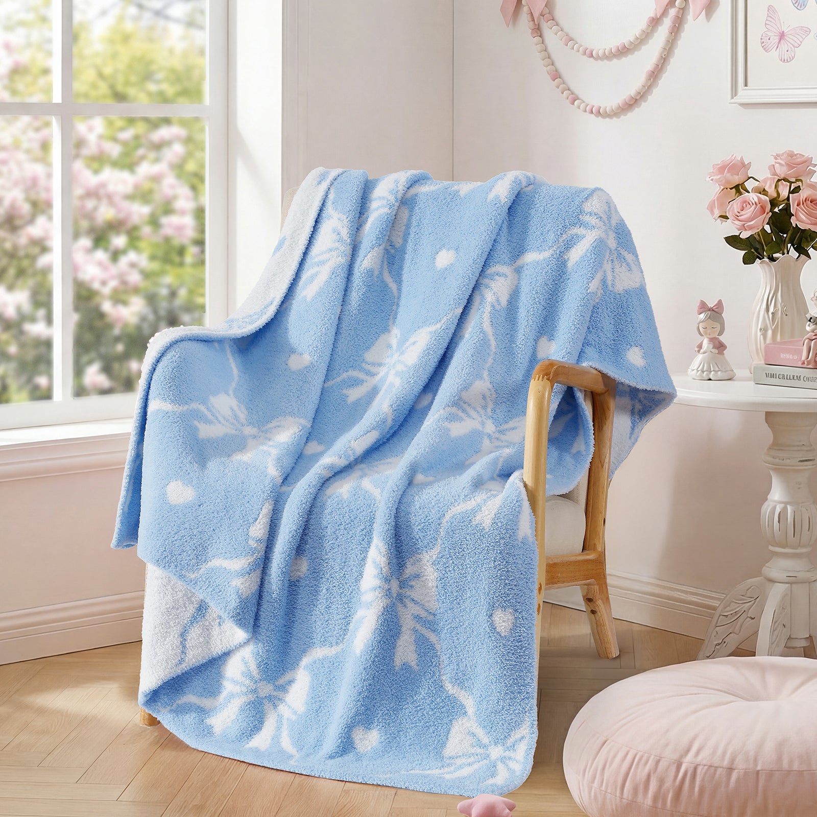 Catami Bow Throw Blanket-Reversible Home Decor Blankets for Couch Sofa Bed Camping 50"x60"