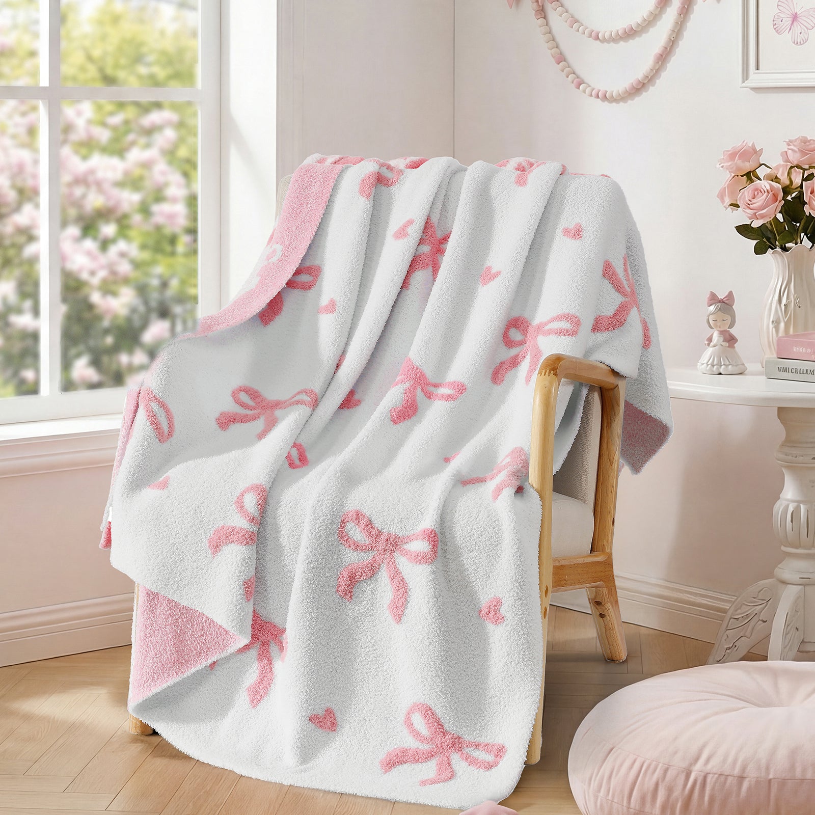 Catami Bow Throw Blanket-Reversible Home Decor Blankets for Couch Sofa Bed Camping 50"x60"