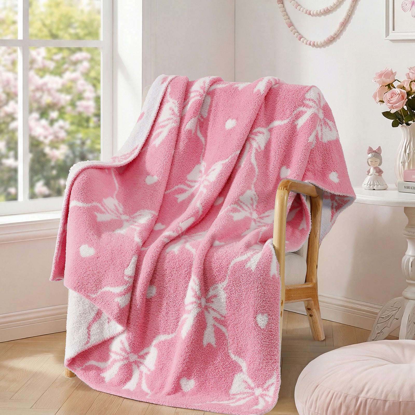 Catami Bow Throw Blanket-Reversible Home Decor Blankets for Couch Sofa Bed Camping 50"x60"