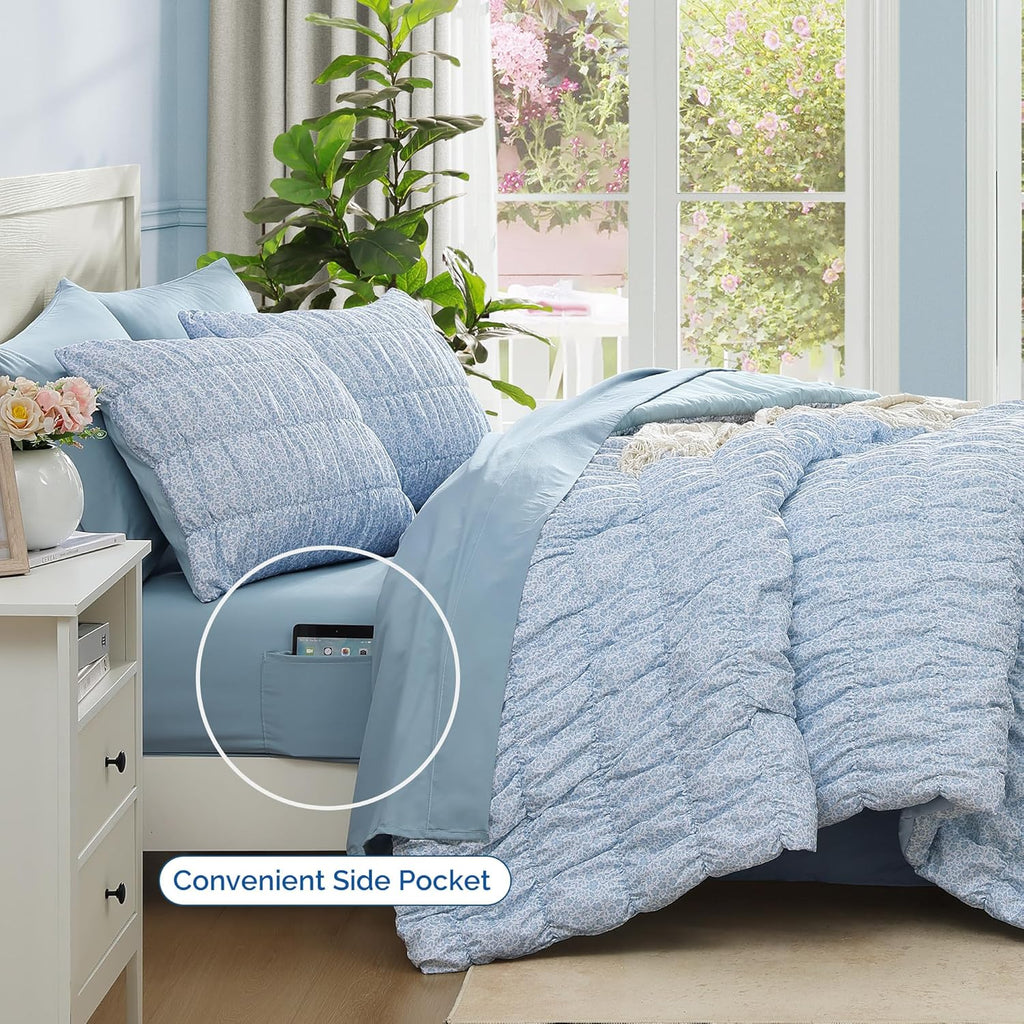 Melex Puff 7-piece Bed in a Bag Comforter Set with Sheets