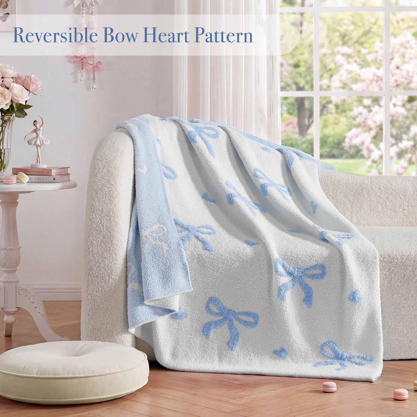 Catami Bow Throw Blanket-Reversible Home Decor Blankets for Couch Sofa Bed Camping 50"x60"