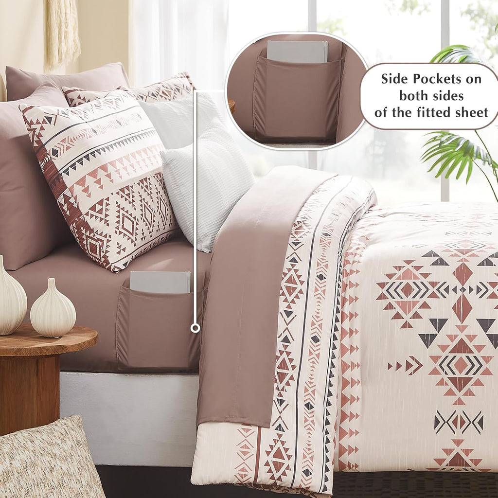 Melex Boho 7-Piece Bed in a Bag Comforter Set with Sheets