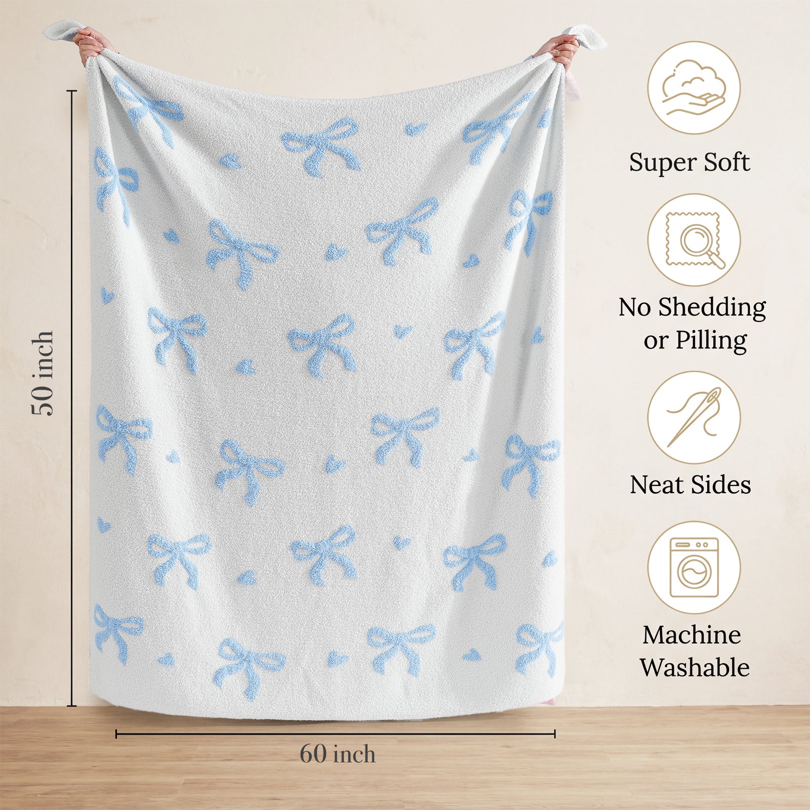 Catami Bow Throw Blanket-Reversible Home Decor Blankets for Couch Sofa Bed Camping 50"x60"