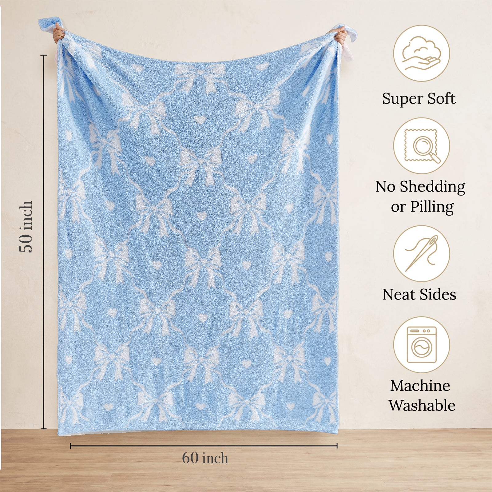 Catami Bow Throw Blanket-Reversible Home Decor Blankets for Couch Sofa Bed Camping 50"x60"