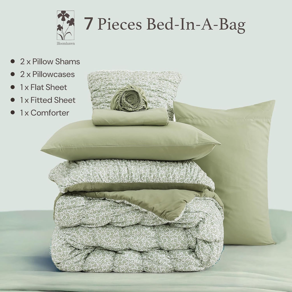 Melex Puff 7-piece Bed in a Bag Comforter Set with Sheets