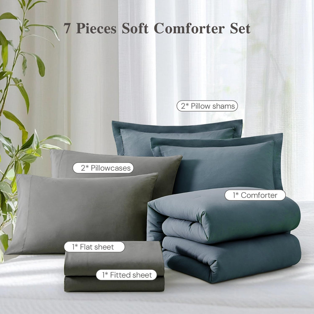 Prewashed fabric 7-piece Bed in a Bag Comforter Set