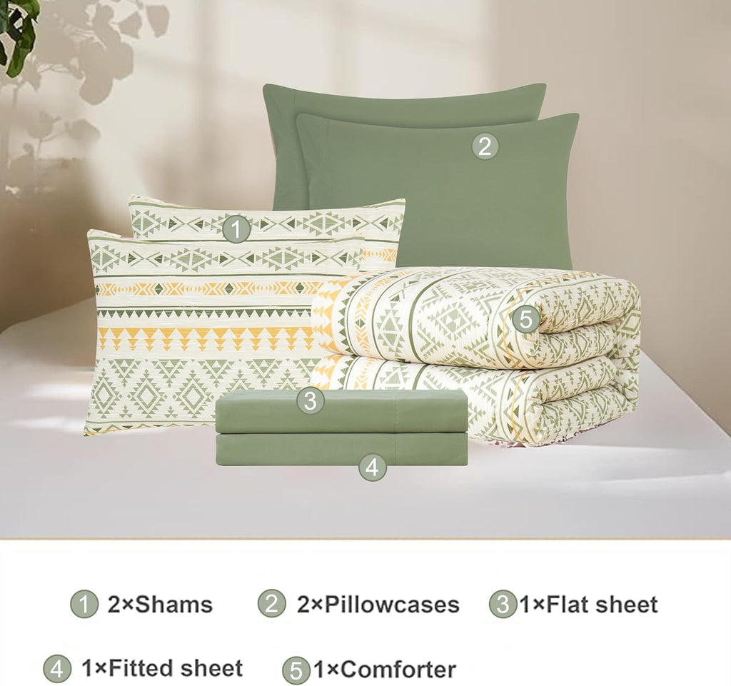 Melex Boho 7-Piece Bed in a Bag Comforter Set with Sheets