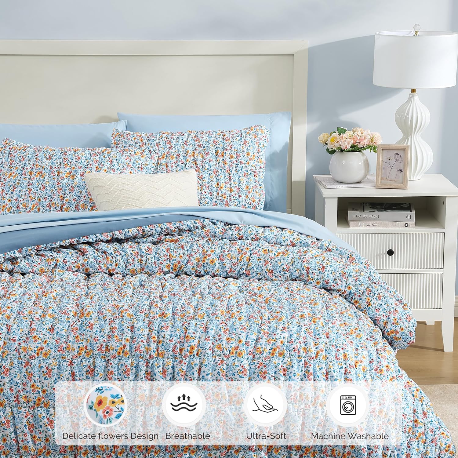 Melex Puff 7-piece Bed in a Bag Comforter Set with Sheets