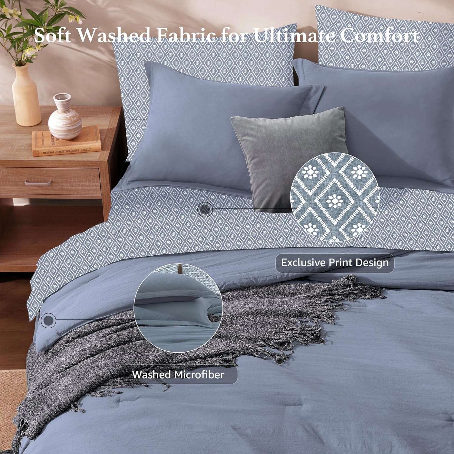 Melex Prewashed Bed in a Bag,Ultra Soft Comforter Bed Set with Sheets