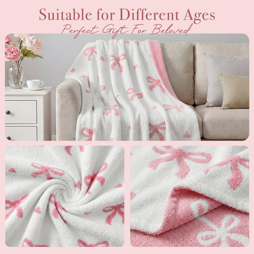 Catami Bow Throw Blanket-Reversible Home Decor Blankets for Couch Sofa Bed Camping 50"x60"