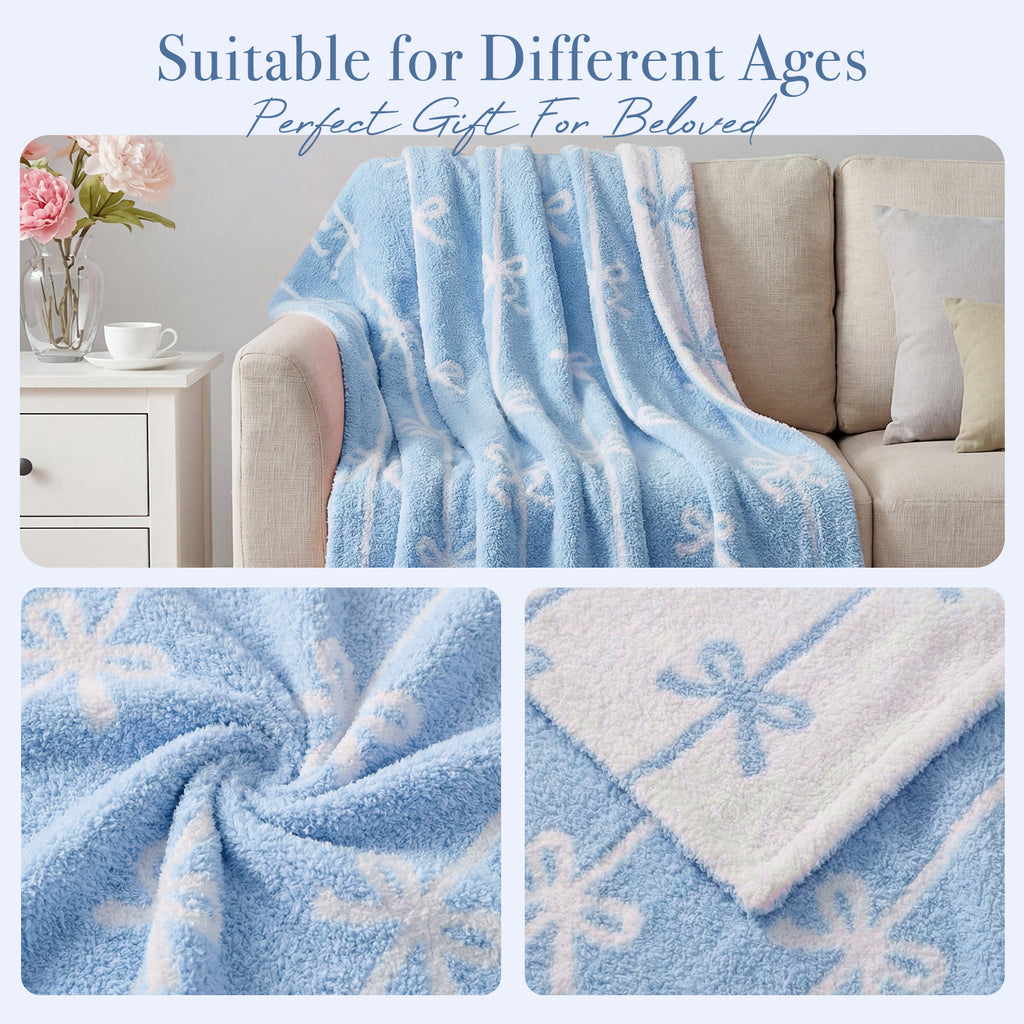 Catami Bow Throw Blanket-Reversible Home Decor Blankets for Couch Sofa Bed Camping 50"x60"