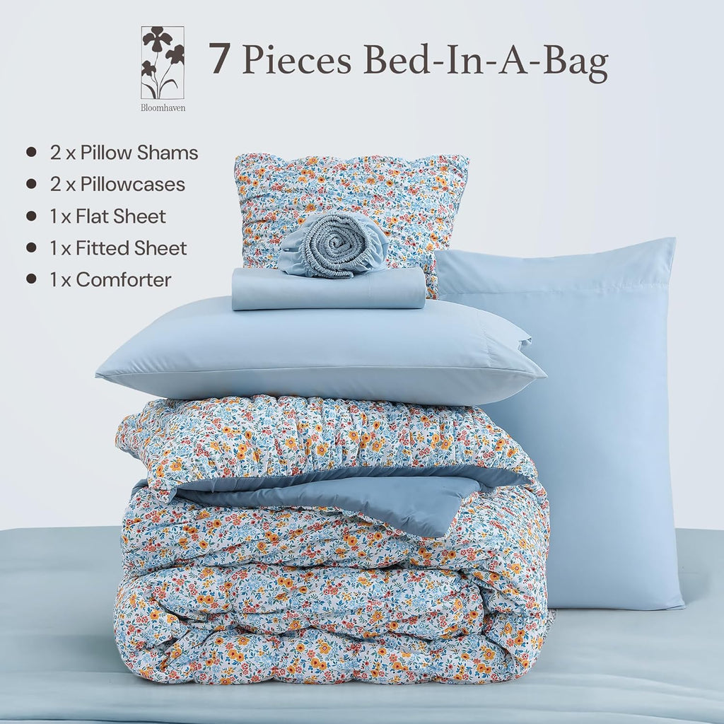 Melex Puff 7-piece Bed in a Bag Comforter Set with Sheets